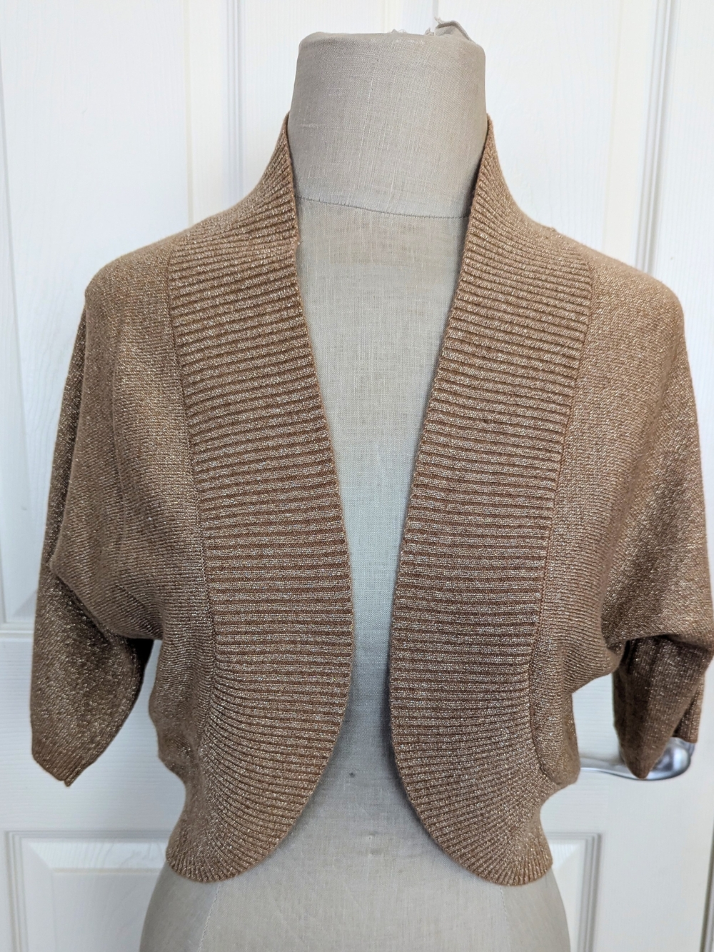 Banana Republic Gold Metallic Cashmere Wool Blend Shrug Cardigan Women Med NWT